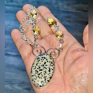 Dalmation Jasper Pendant Necklace 16-17”